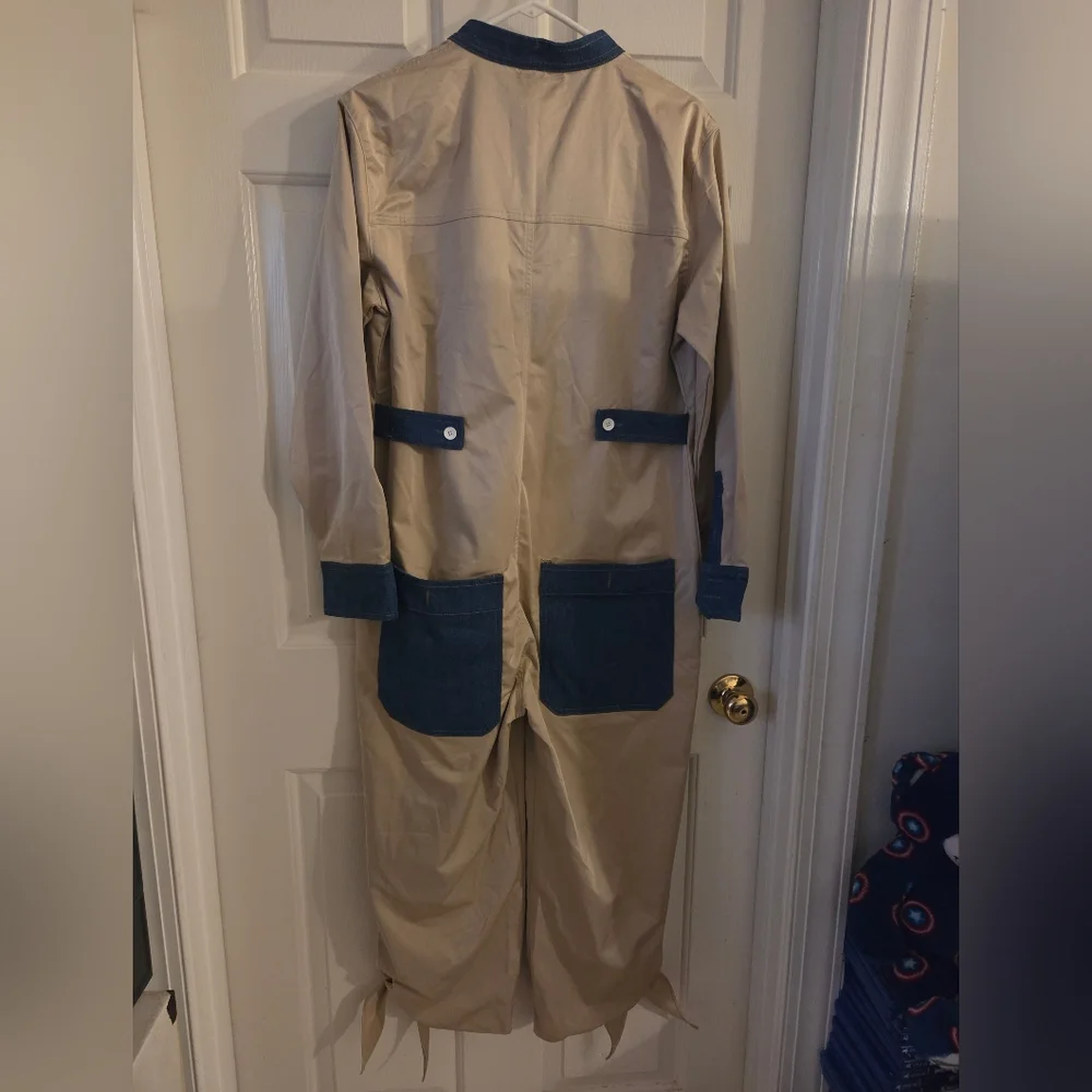 NWOT!!! Stylish Tan and Blue Jumpsuit - Picture 3 of 3